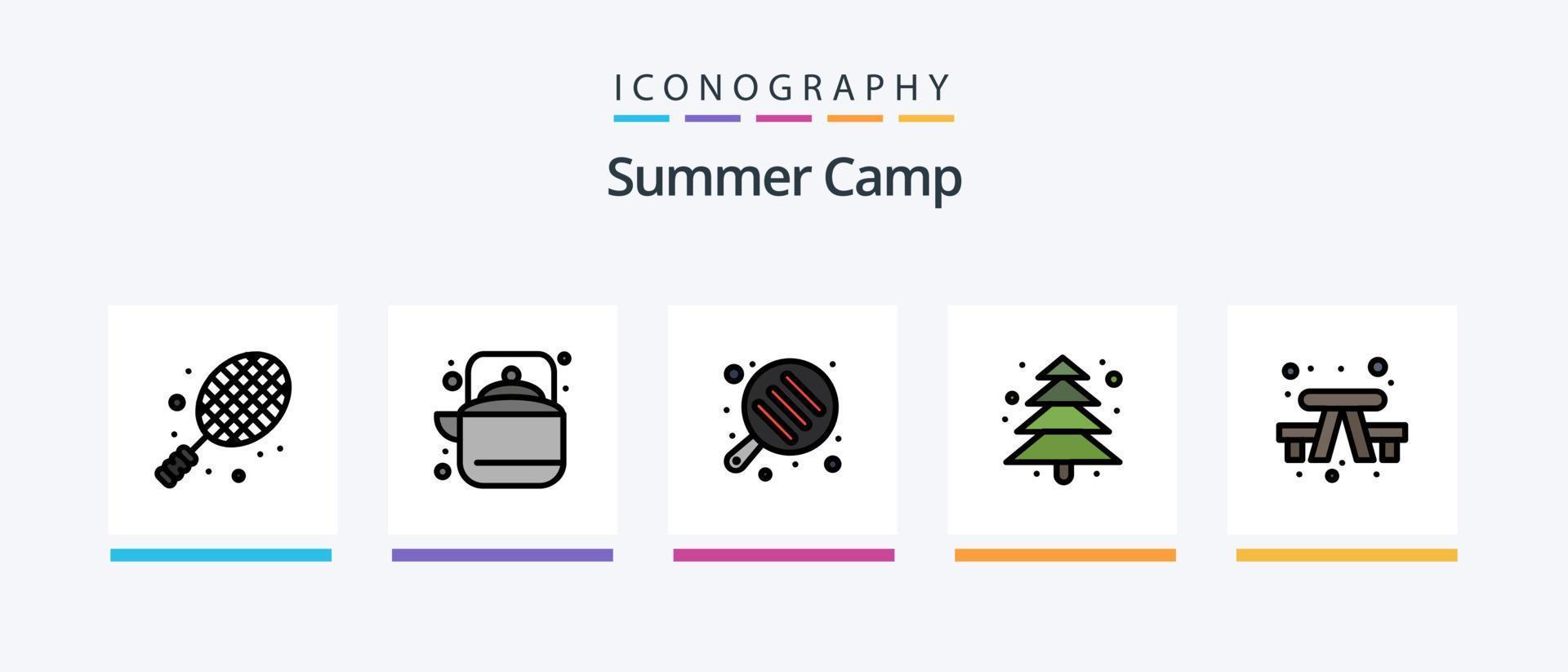 zomer kamp lijn gevulde 5 icoon pak inclusief kaart. kompas. boom. zak. camping. creatief pictogrammen ontwerp vector