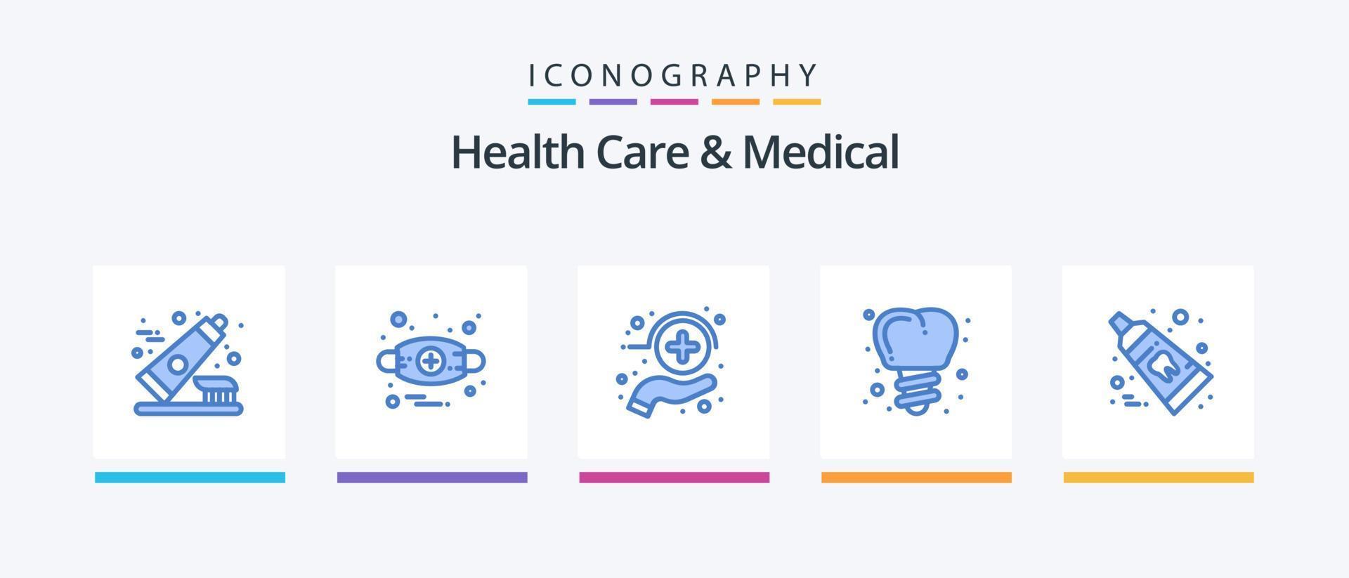 Gezondheid zorg en medisch blauw 5 icoon pak inclusief tand. tandheelkundige. zorg. tand. inplanten. creatief pictogrammen ontwerp vector