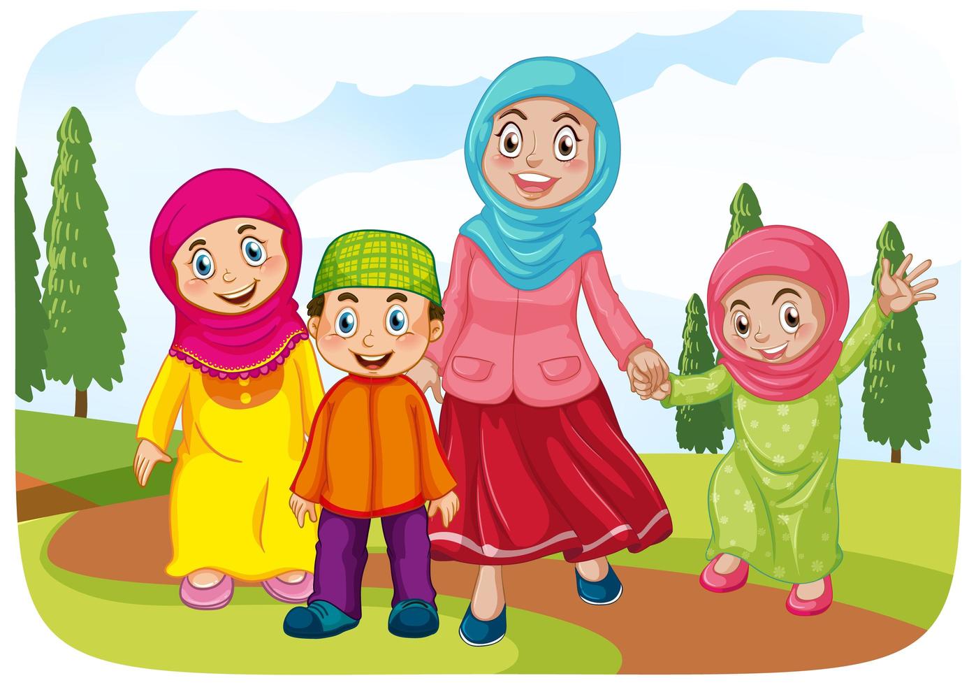 moslimmoeder met haar kinderen vector