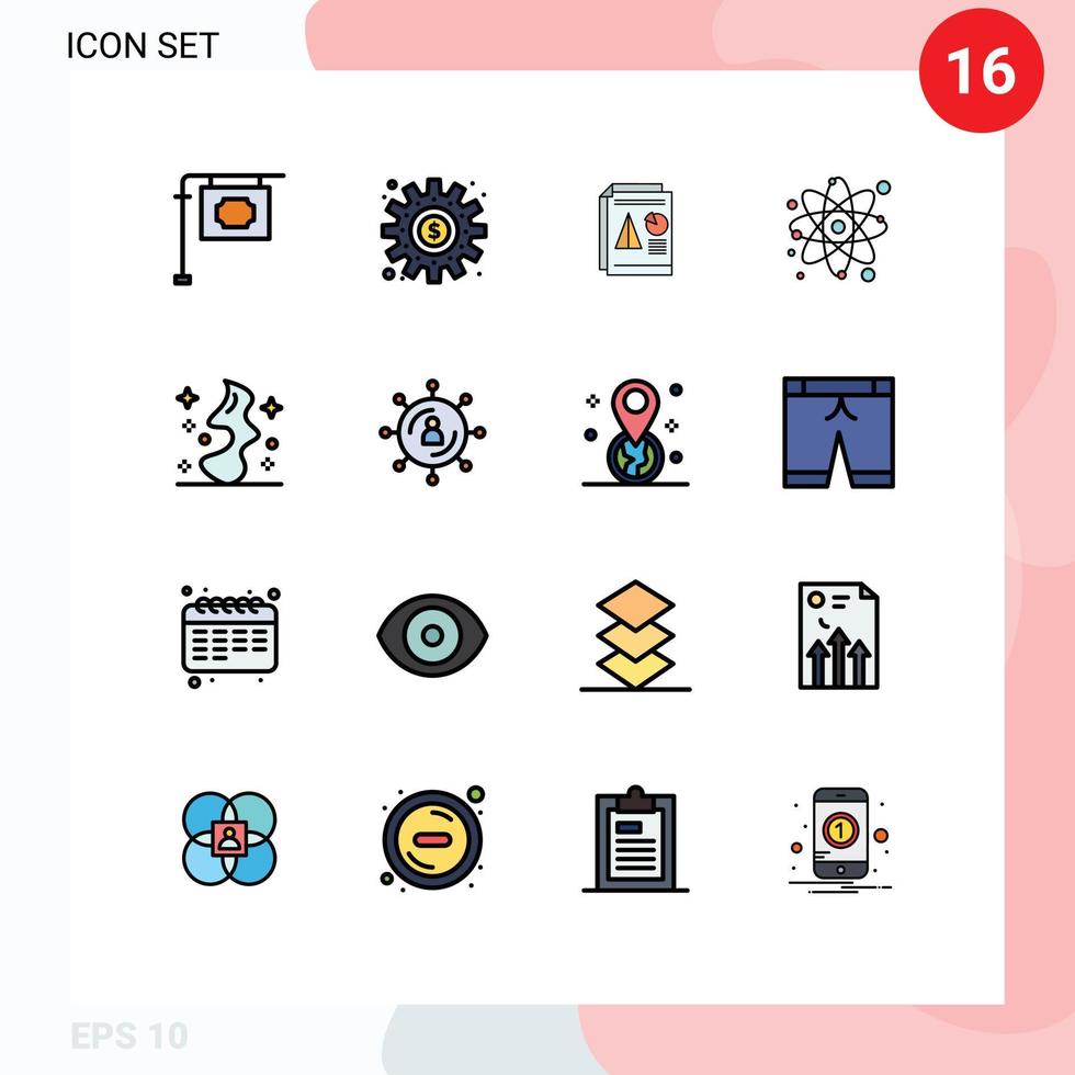 16 vlak kleur gevulde lijn concept voor websites mobiel en apps magie molecuul verslag doen van deeltje bedrijf bewerkbare creatief vector ontwerp elementen