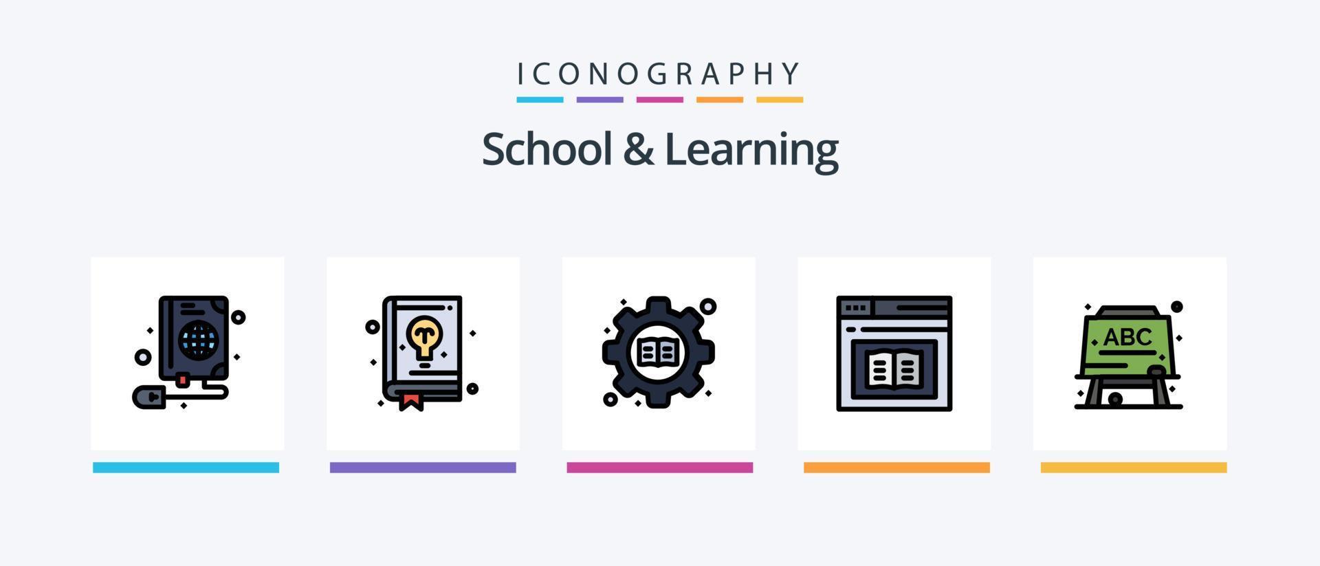 school- en aan het leren lijn gevulde 5 icoon pak inclusief . CD. onderwijs. studie. boeken. creatief pictogrammen ontwerp vector