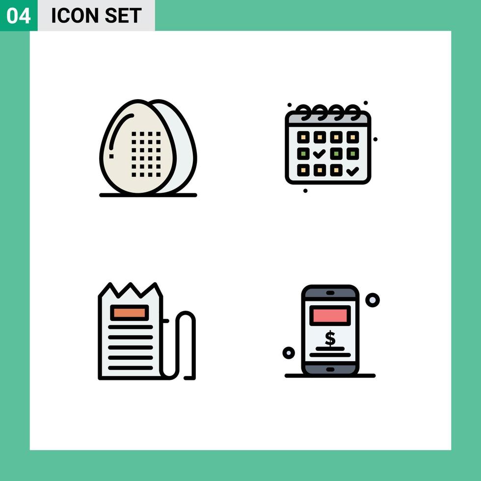 4 gevulde lijn vlak kleur concept voor websites mobiel en apps Koken handel voedsel kalender betaling bewerkbare vector ontwerp elementen