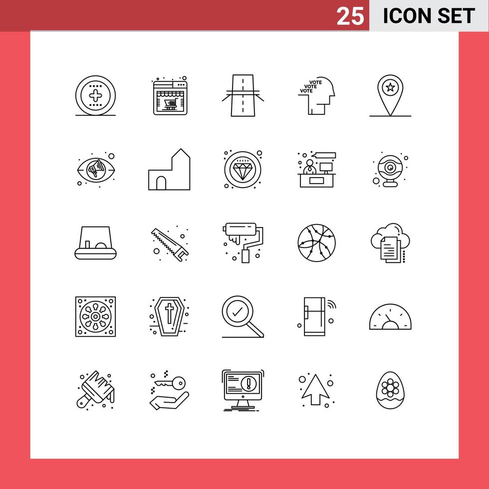 25 lijn concept voor websites mobiel en apps toespraak poll brug verkiezing snelweg bewerkbare vector ontwerp elementen