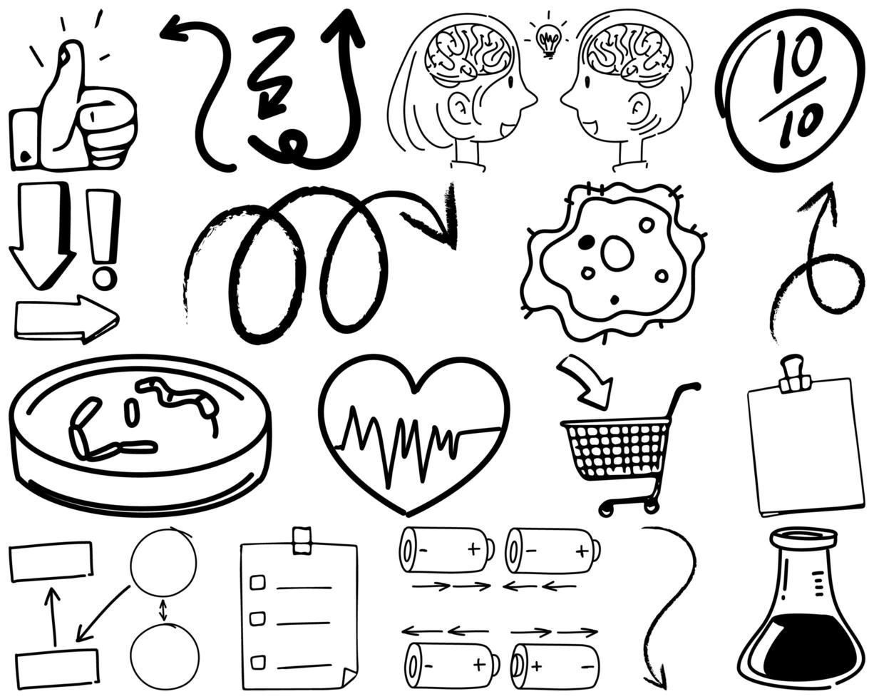 set item en symbool hand getrokken doodle vector