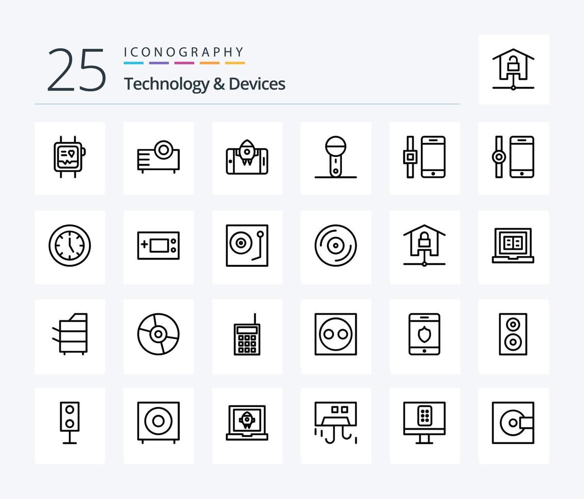 apparaten 25 lijn icoon pak inclusief technologie. microfoon. technologie. elektronica. begin vector