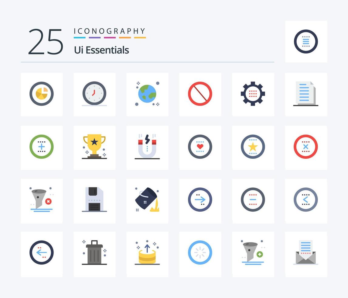 ui essentials 25 vlak kleur icoon pak inclusief afval. bak. tijd. planeet. globaal vector