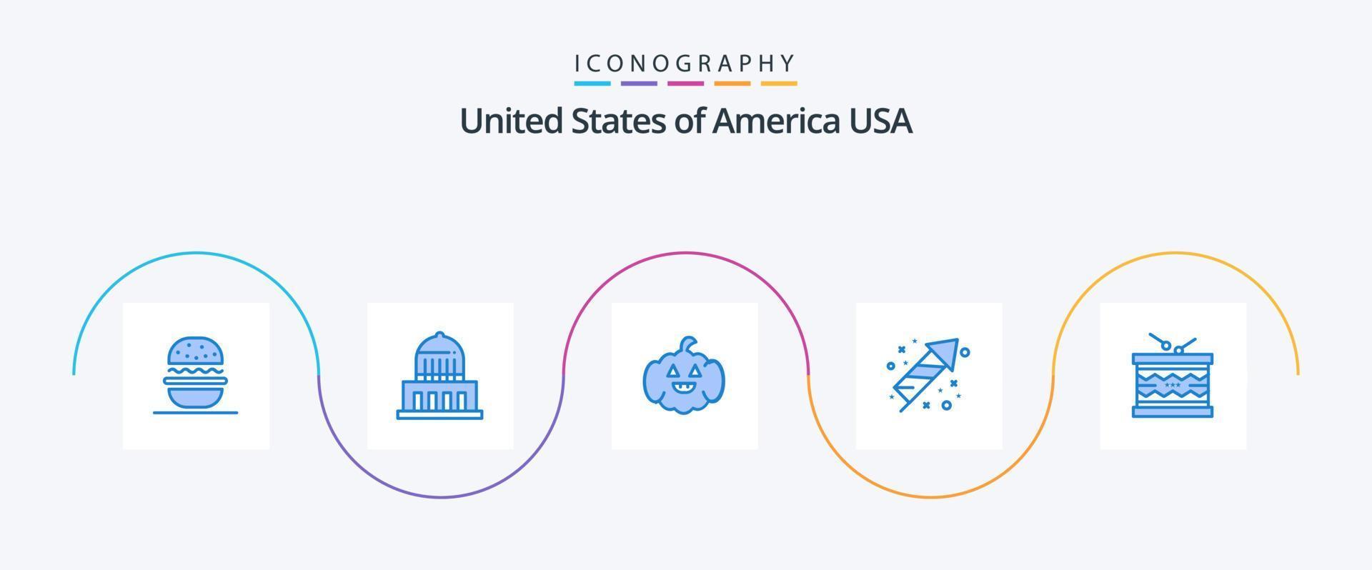 Verenigde Staten van Amerika blauw 5 icoon pak inclusief Iers. trommel. pompoen. vakantie. feest vector