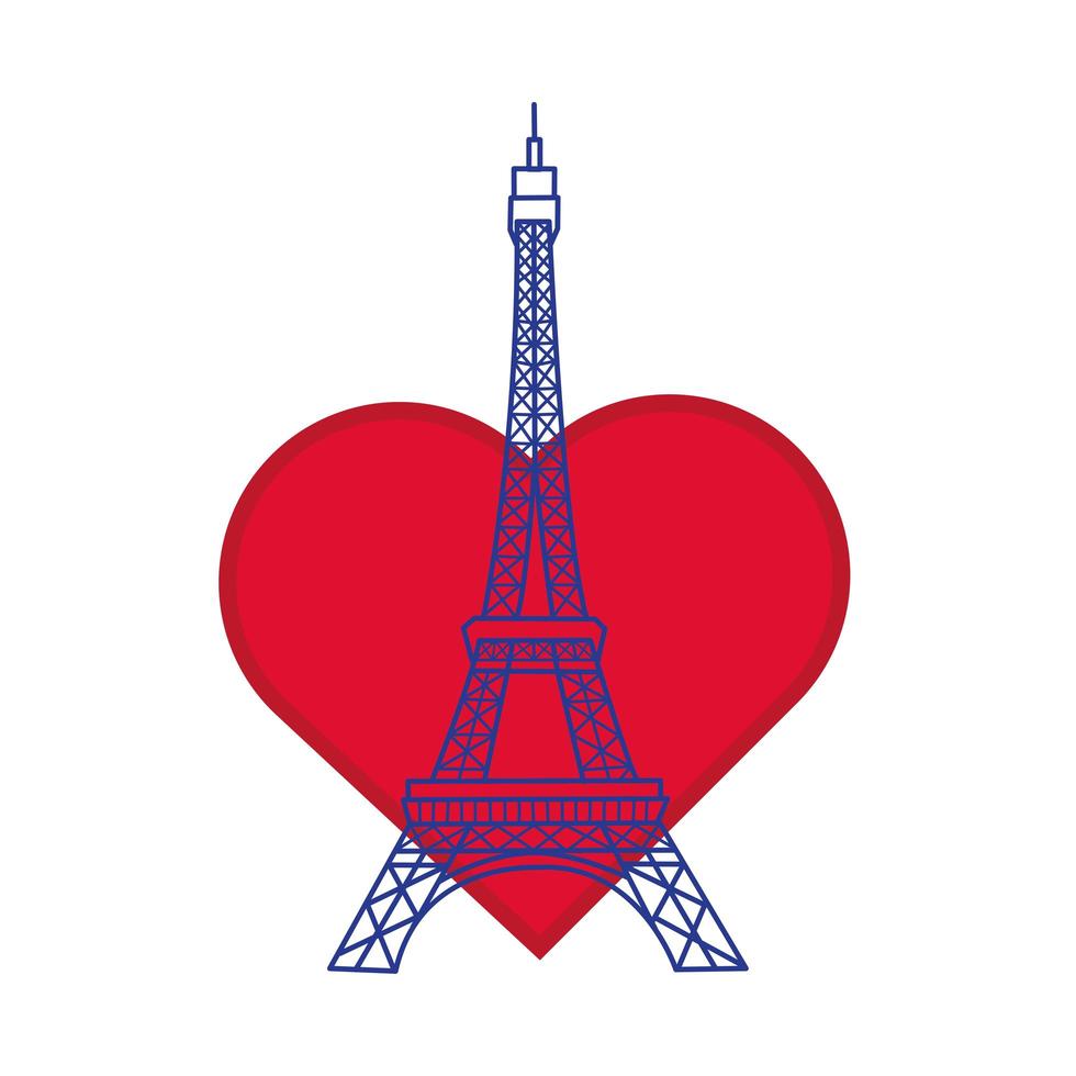 Eiffeltoren met hart hand tekenen stijl vectorillustratie vector