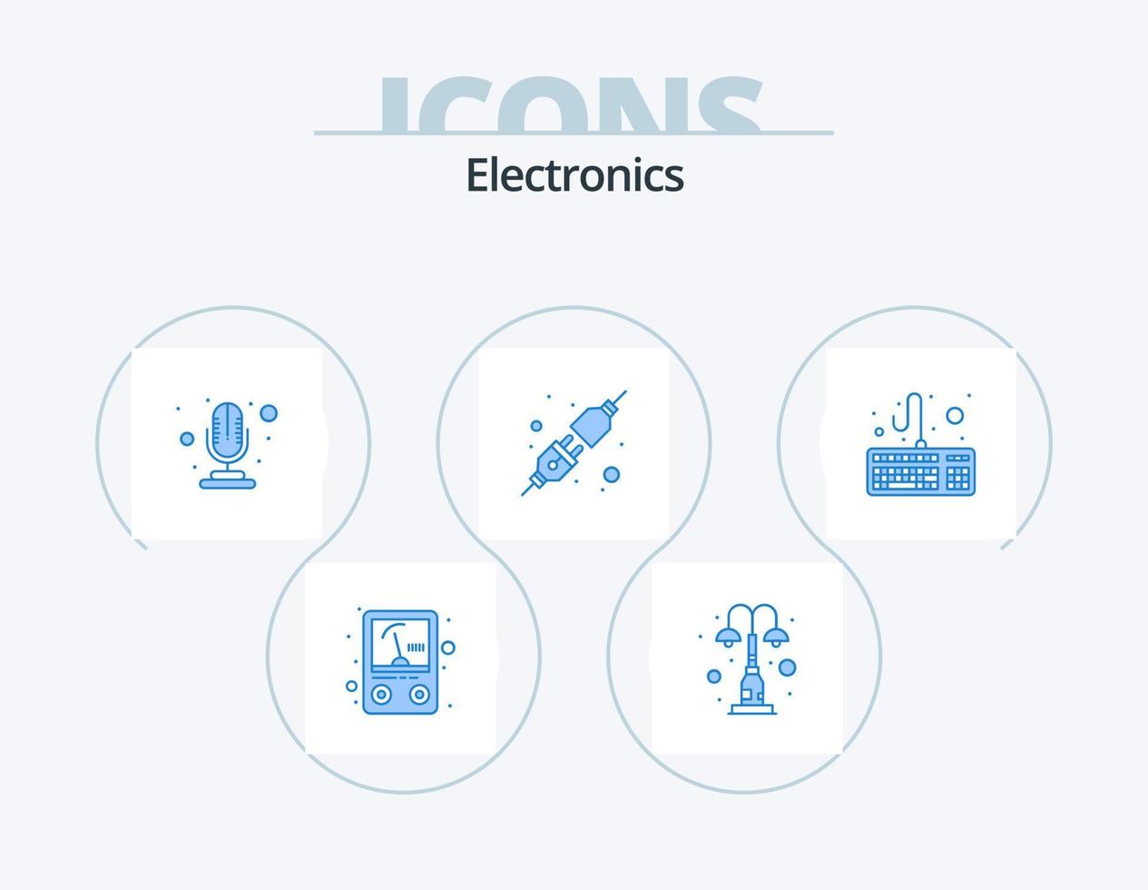 elektronica blauw icoon pak 5 icoon ontwerp. . hardware. microfoon. computer. plug vector