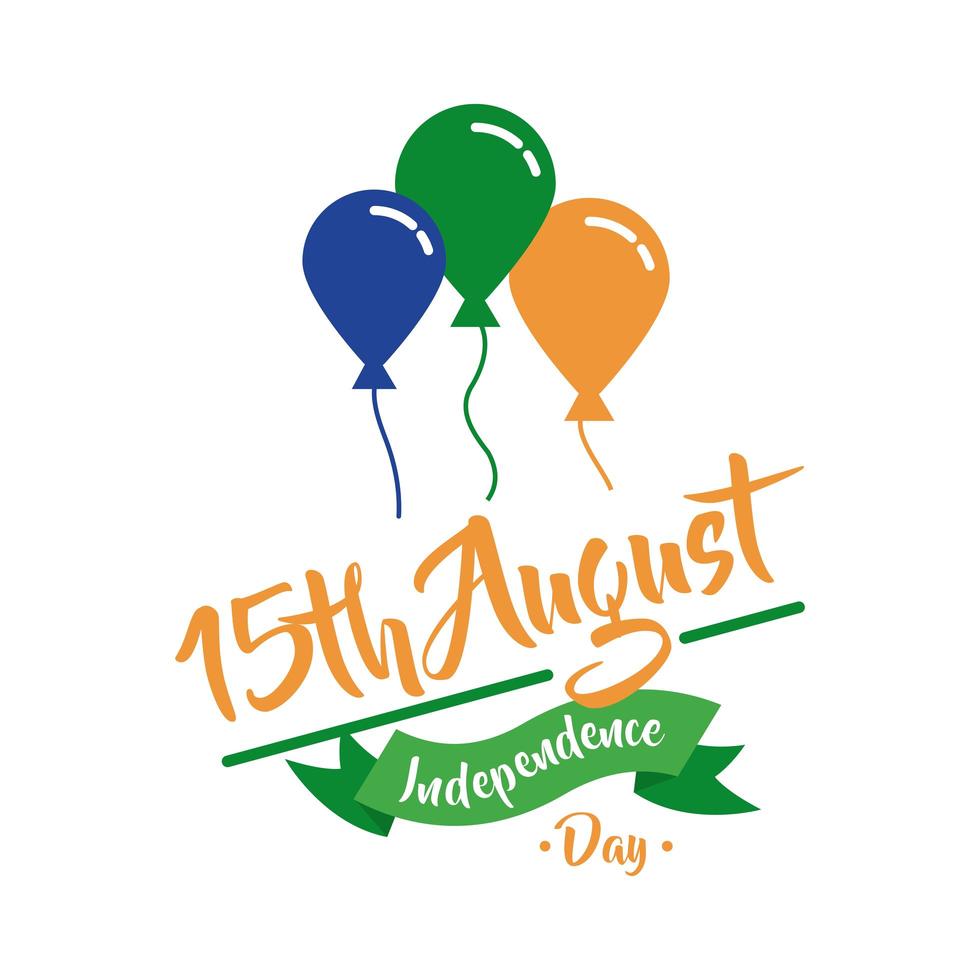 viering van de onafhankelijkheidsdag van india met ballonnen helium vlakke stijl vector
