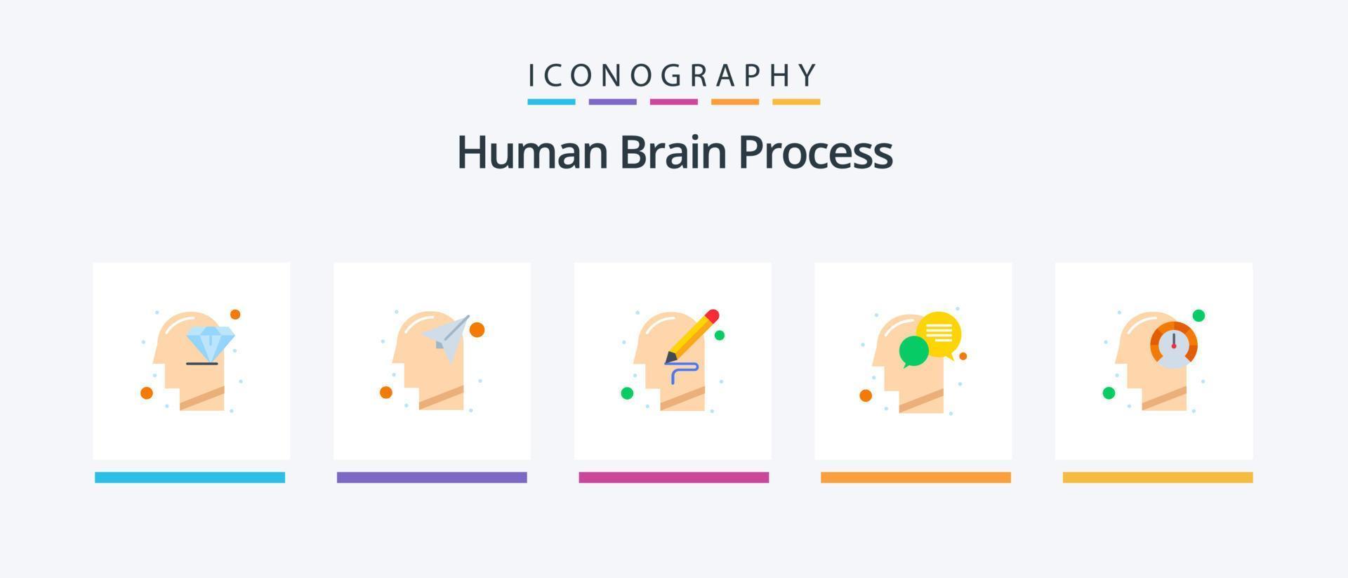 menselijk hersenen werkwijze vlak 5 icoon pak inclusief verstand. hoofd. papier. communicatie. denken. creatief pictogrammen ontwerp vector