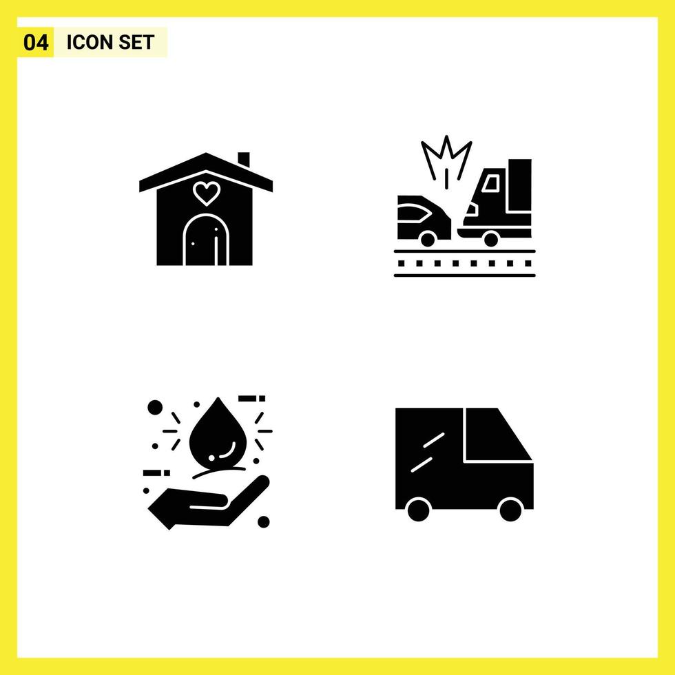 modern reeks van 4 solide glyphs pictogram van huis laten vallen bruiloft Botsing hand- bewerkbare vector ontwerp elementen