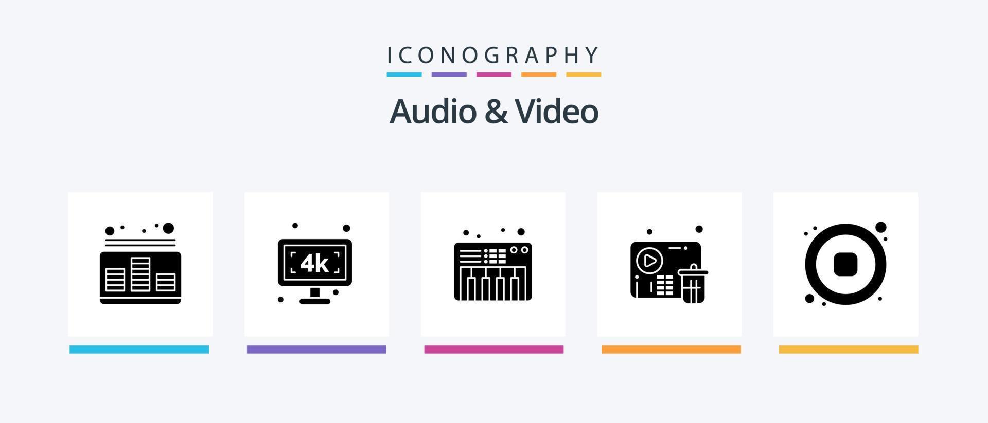 audio en video glyph 5 icoon pak inclusief muziek. speler. TV k. video. verwijderen. creatief pictogrammen ontwerp vector