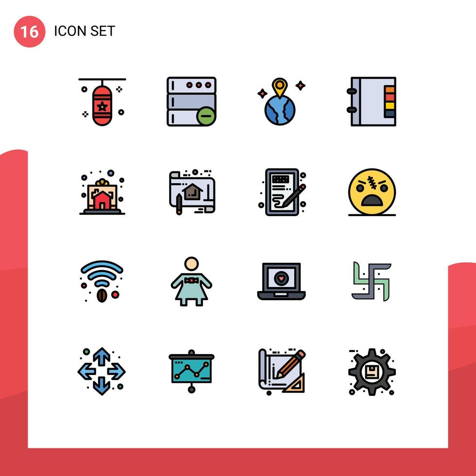mobiel koppel vlak kleur gevulde lijn reeks van 16 pictogrammen van huis geschenk wereld viering map bewerkbare creatief vector ontwerp elementen