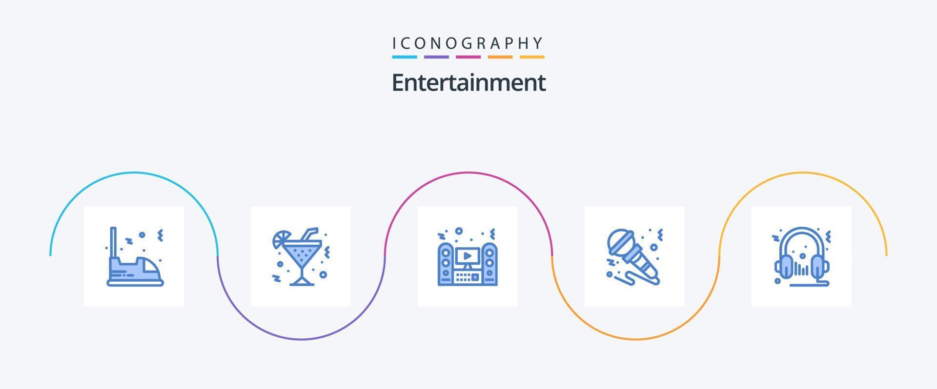 vermaak blauw 5 icoon pak inclusief muziek. microfoon. drank. microfoon. geluid vector