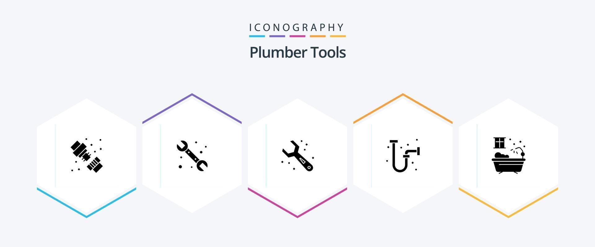 loodgieter 25 glyph icoon pak inclusief douche. pijp. verstelbaar. industrieel. bouw vector