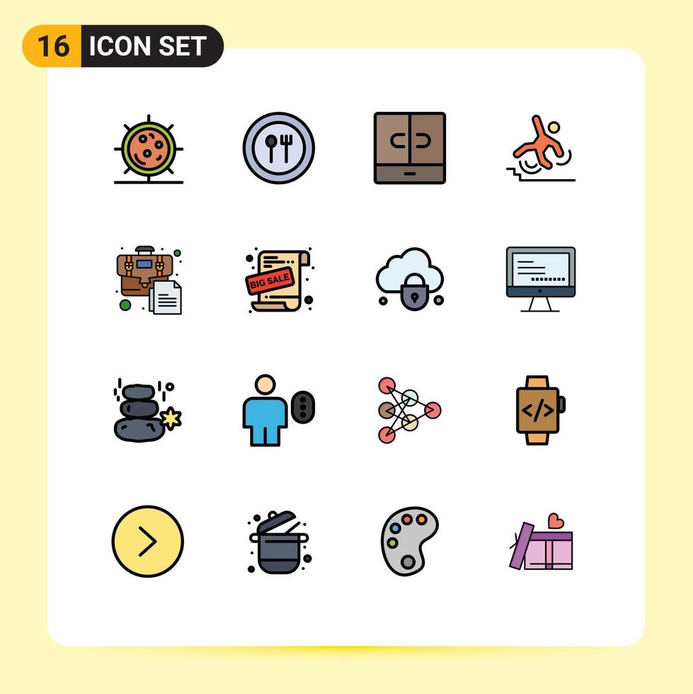 pak van 16 modern vlak kleur gevulde lijnen tekens en symbolen voor web afdrukken media zo net zo vallen mislukt bord Botsing interieur bewerkbare creatief vector ontwerp elementen