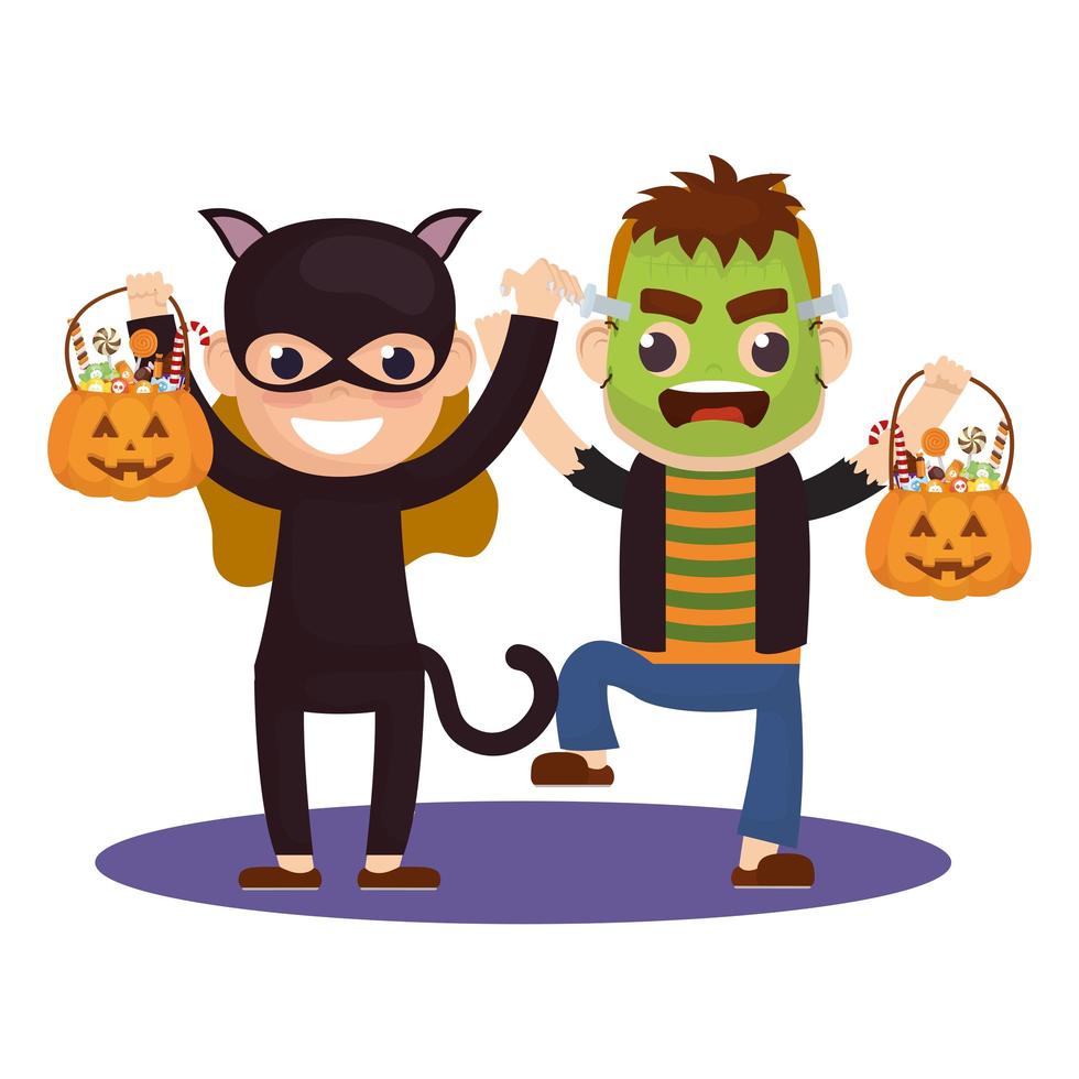 kleine kinderen in halloween-kostuums vector