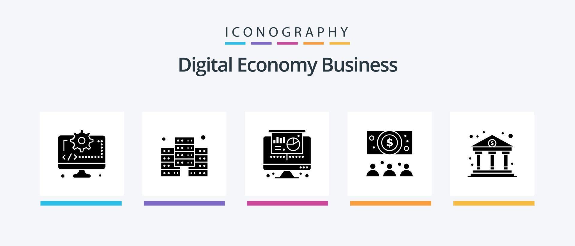 digitaal economie bedrijf glyph 5 icoon pak inclusief . economie. projector. bedrijf. online. creatief pictogrammen ontwerp vector