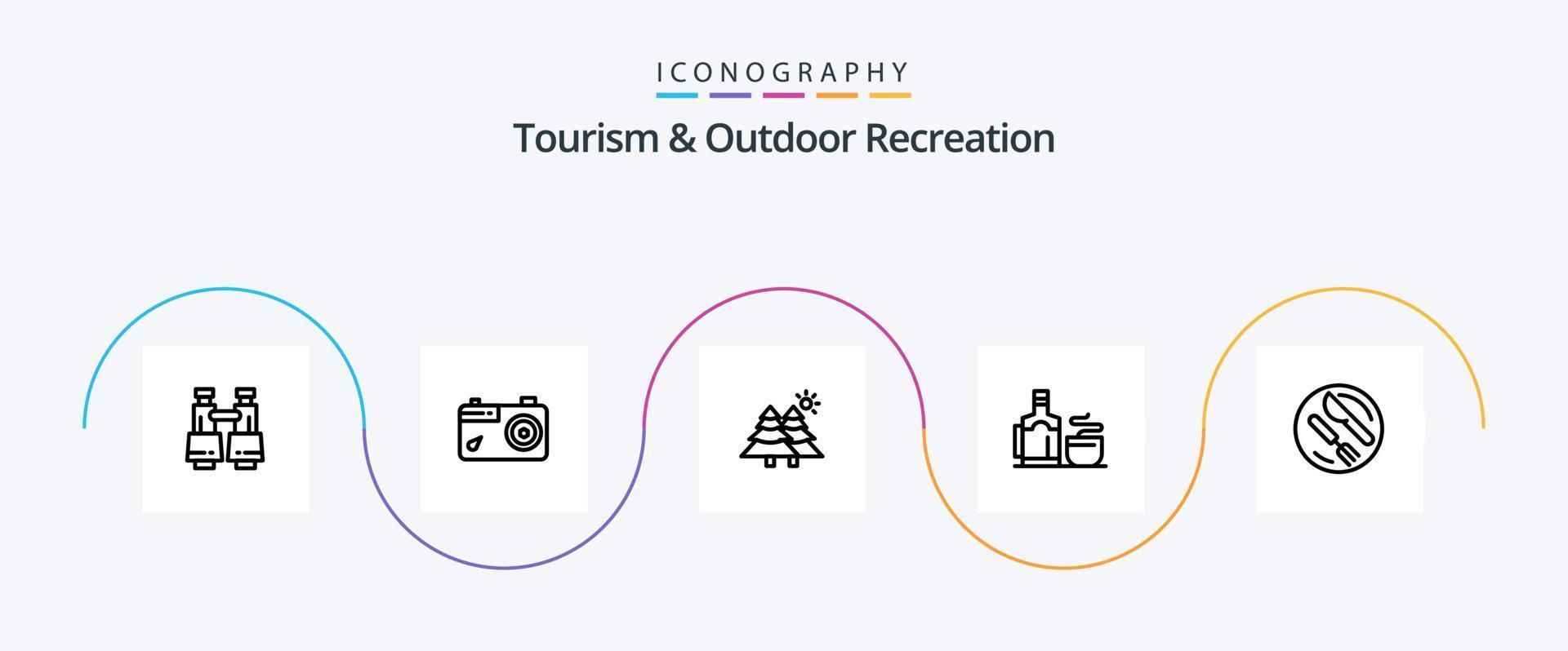 toerisme en buitenshuis recreatie lijn 5 icoon pak inclusief gerecht. hotel. Spar. heet. thee vector