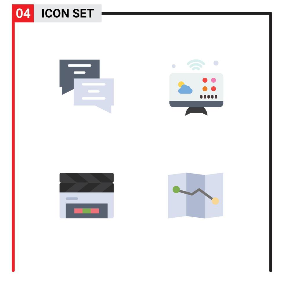 vlak icoon pak van 4 universeel symbolen van babbelen Filmklapper communicatie internet van dingen kaart bewerkbare vector ontwerp elementen