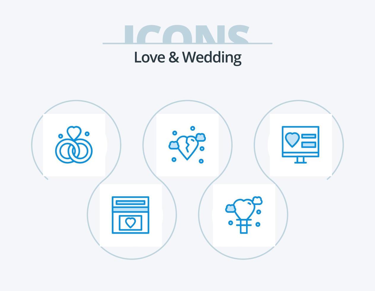 liefde en bruiloft blauw icoon pak 5 icoon ontwerp. sic. gebroken. pauze. bruiloft vector