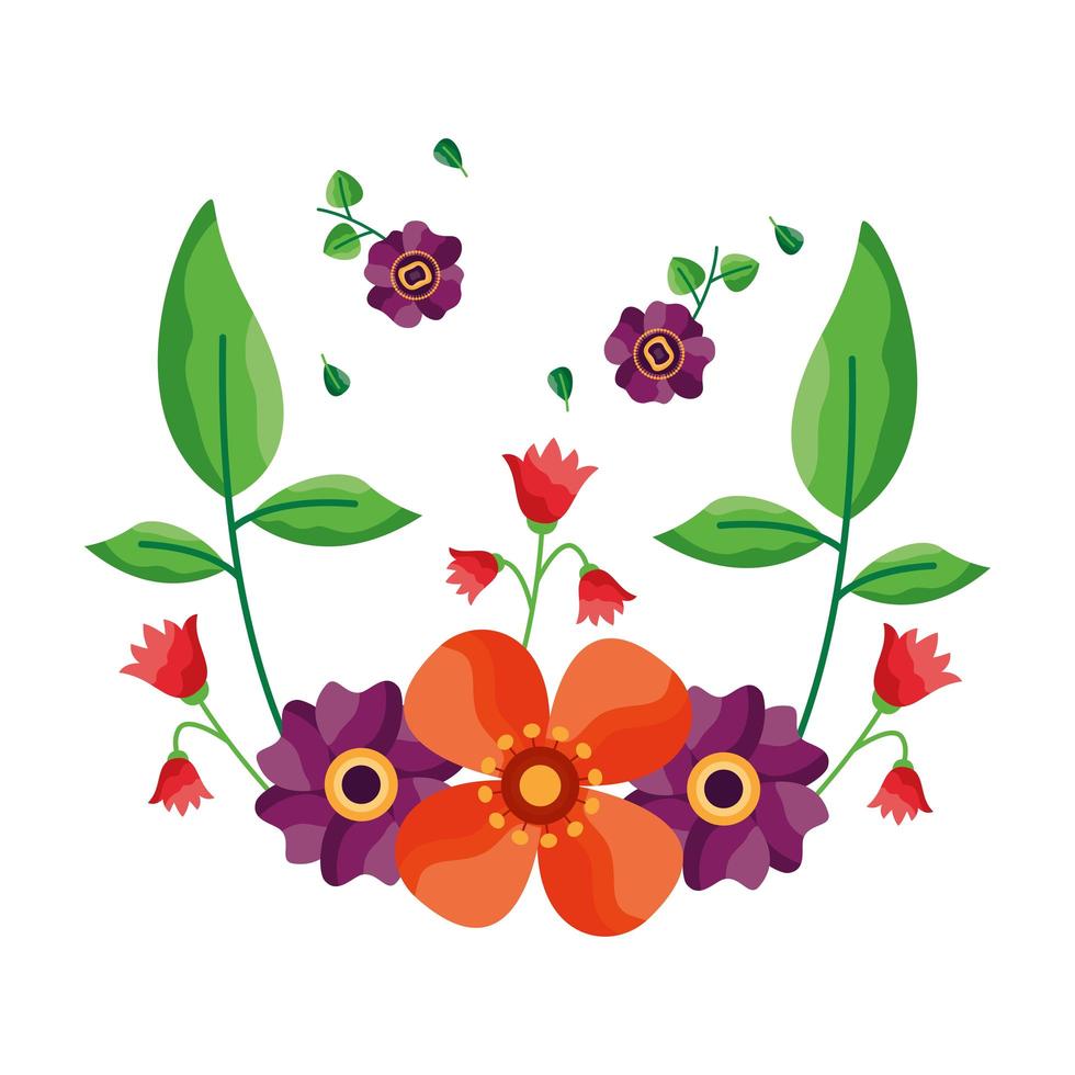 geïsoleerde bloemen met het ontwerp van het bladerenornament vector