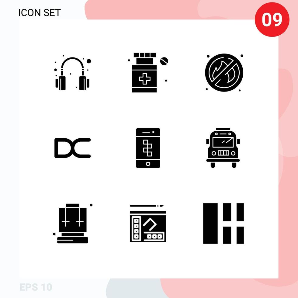 universeel icoon symbolen groep van 9 modern solide glyphs van bus smartphone plaats communicatie crypto valuta bewerkbare vector ontwerp elementen