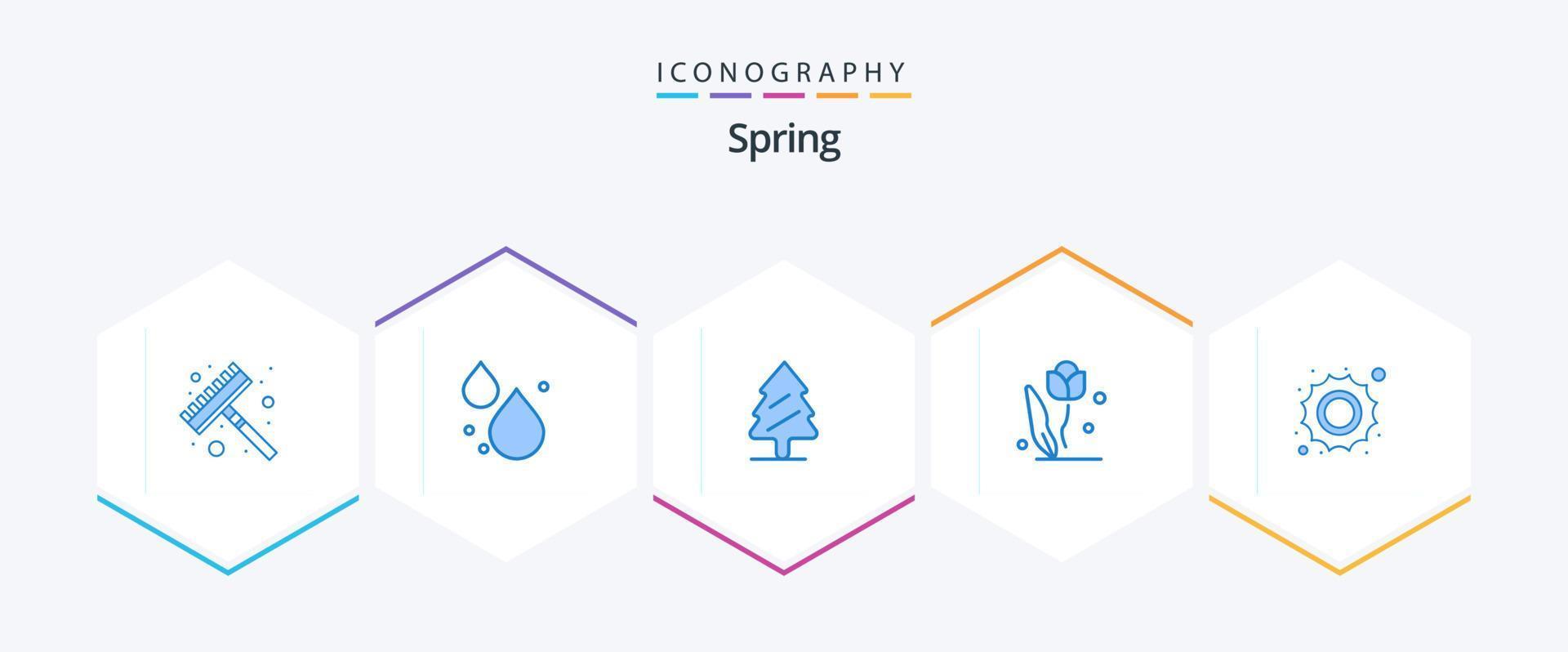 voorjaar 25 blauw icoon pak inclusief het weer. zon. de lente. roos. bloem vector