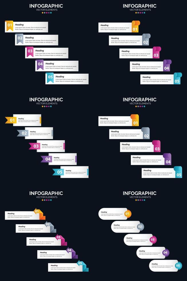 vector 6 infographics pak presentatie glijbaan sjabloon 5 stappen fiets diagrammen en tijdlijnen