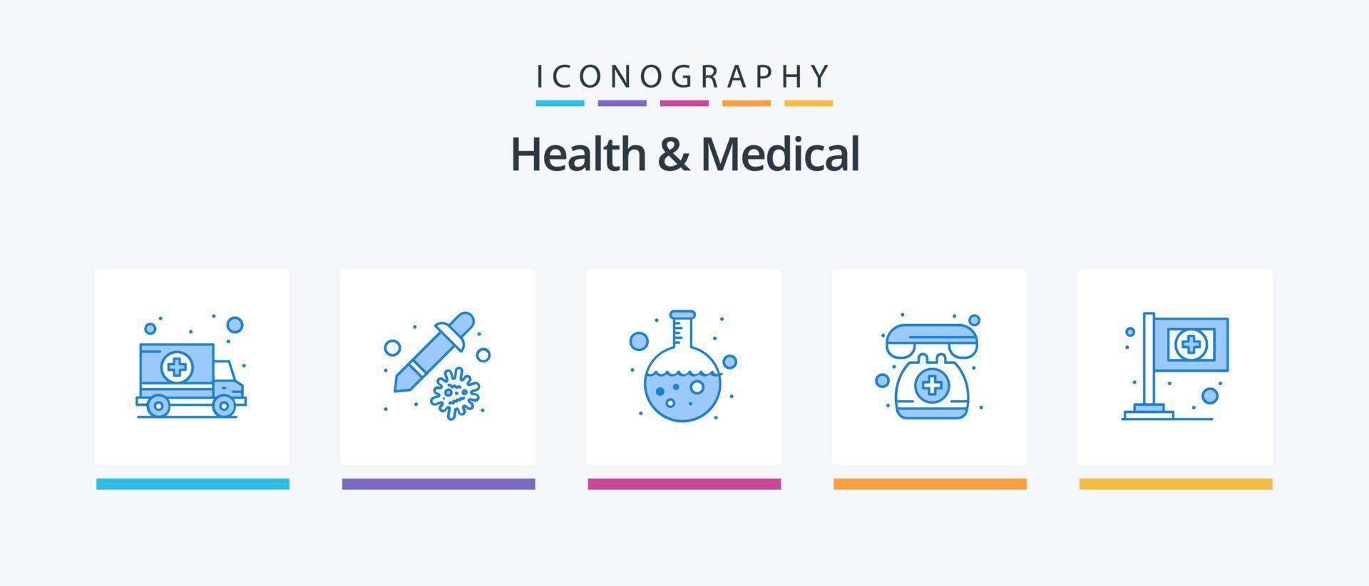 Gezondheid en medisch blauw 5 icoon pak inclusief vlag. noodgeval. testen. telefoon. dokter Aan telefoongesprek. creatief pictogrammen ontwerp vector