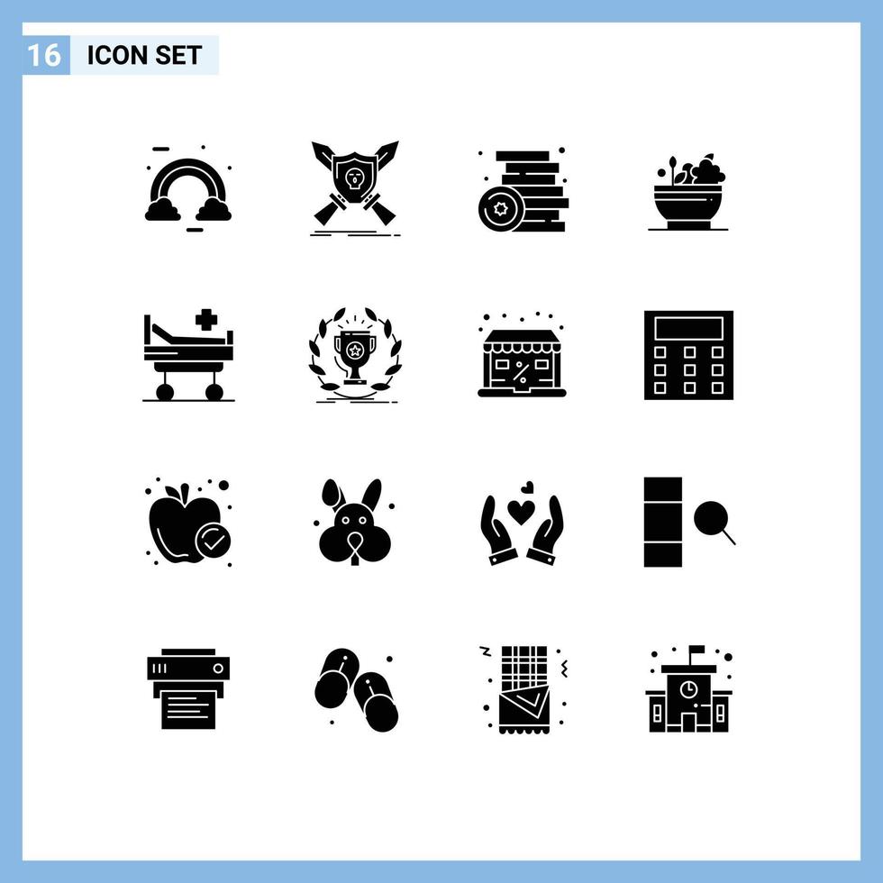 groep van 16 solide glyphs tekens en symbolen voor natuurlijk kruiden schild speelgoed partij bewerkbare vector ontwerp elementen