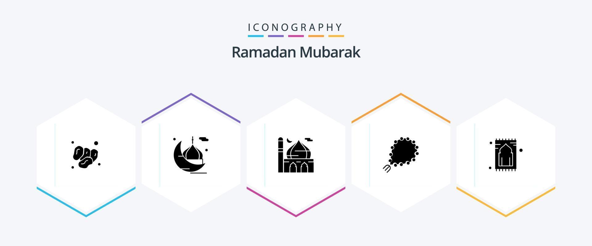 Ramadan 25 glyph icoon pak inclusief bidden. misbah. moskee. bidden. Islam vector