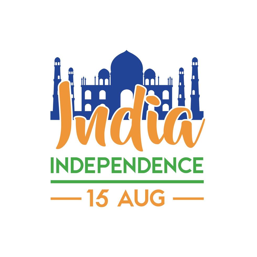 viering van de onafhankelijkheidsdag van india met taj mahal moskee vlakke stijl vector