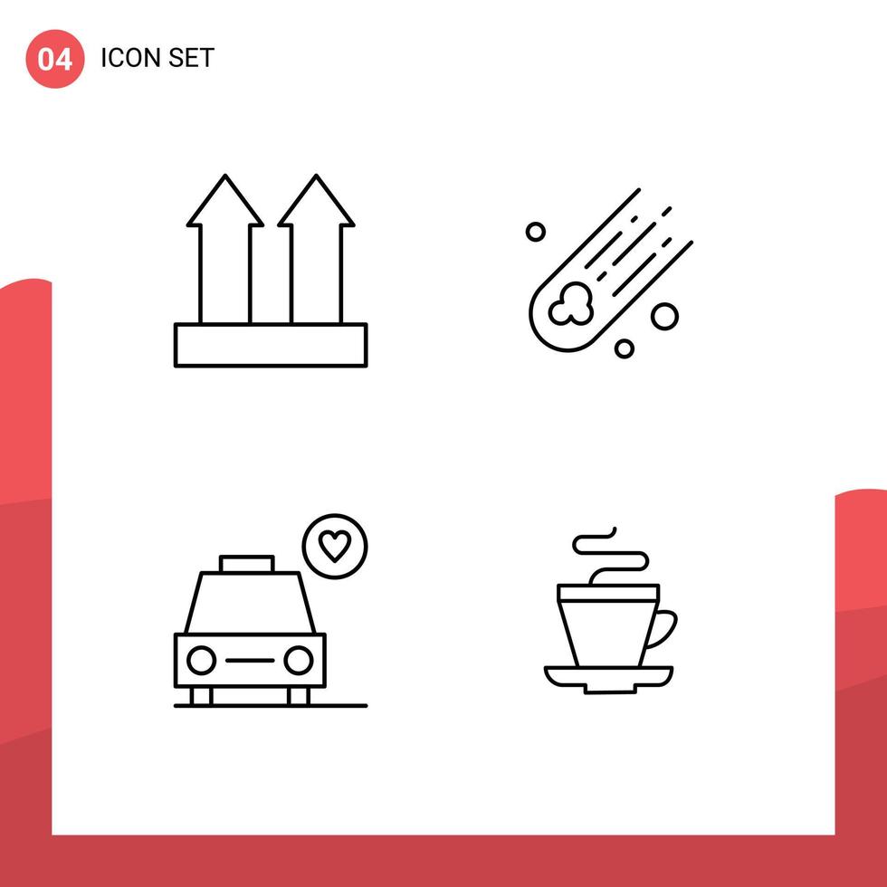 pictogram reeks van 4 gemakkelijk gevulde lijn vlak kleuren van pijlen hart omhoog ruimte kop bewerkbare vector ontwerp elementen