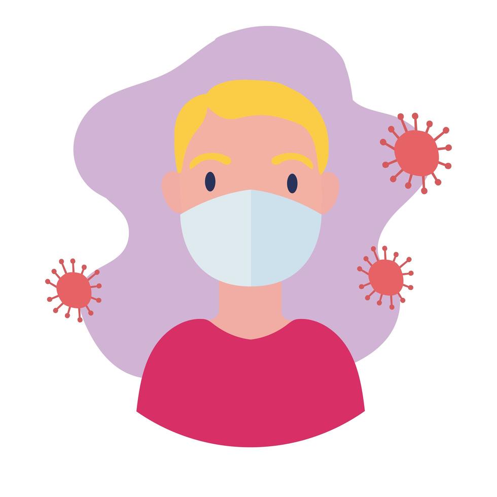 blonde man met medische masker blok stijl vector