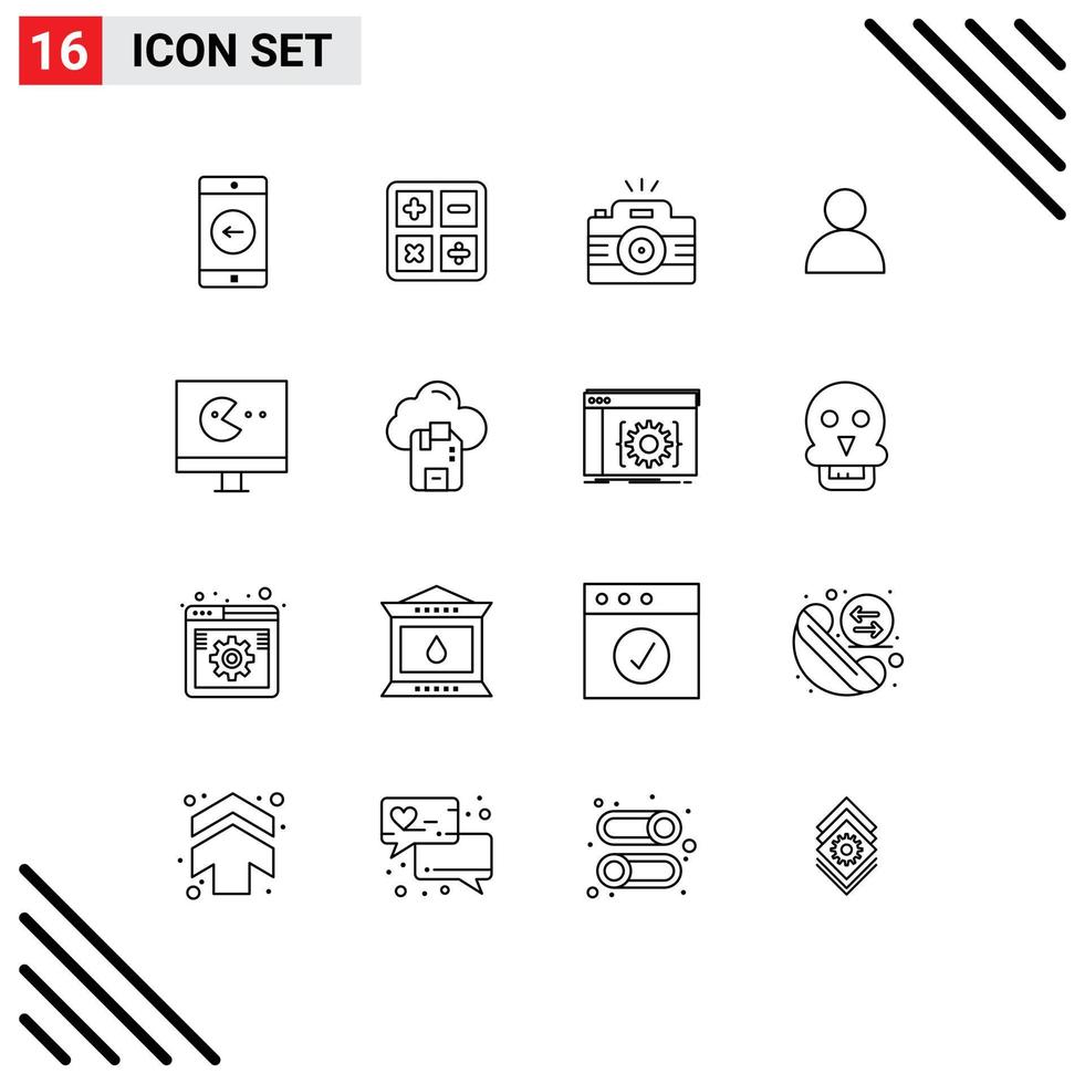 schets pak van 16 universeel symbolen van toezicht houden op twitter camera manen beeld bewerkbare vector ontwerp elementen