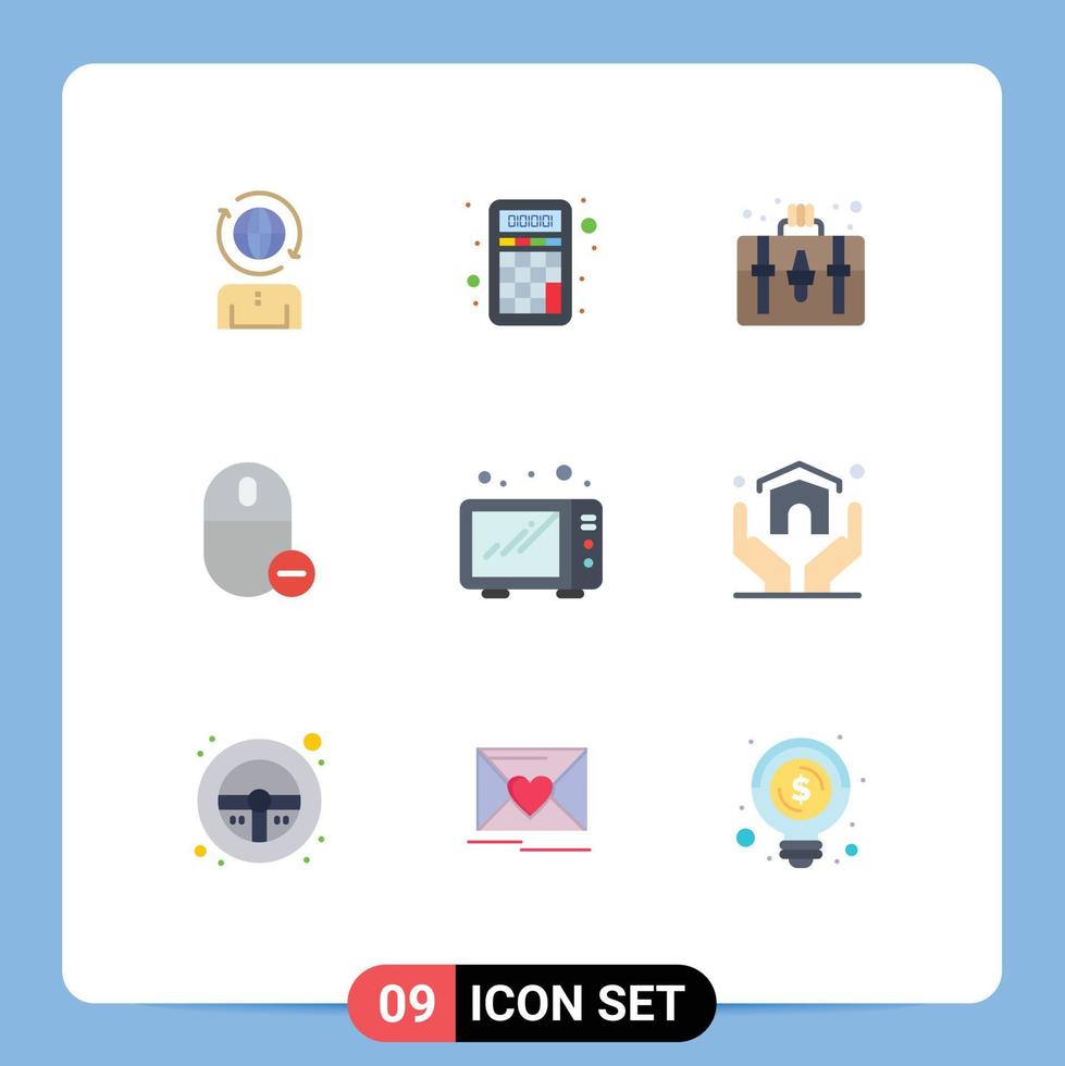 pak van 9 modern vlak kleuren tekens en symbolen voor web afdrukken media zo net zo voedsel muis handtas hardware apparaten bewerkbare vector ontwerp elementen