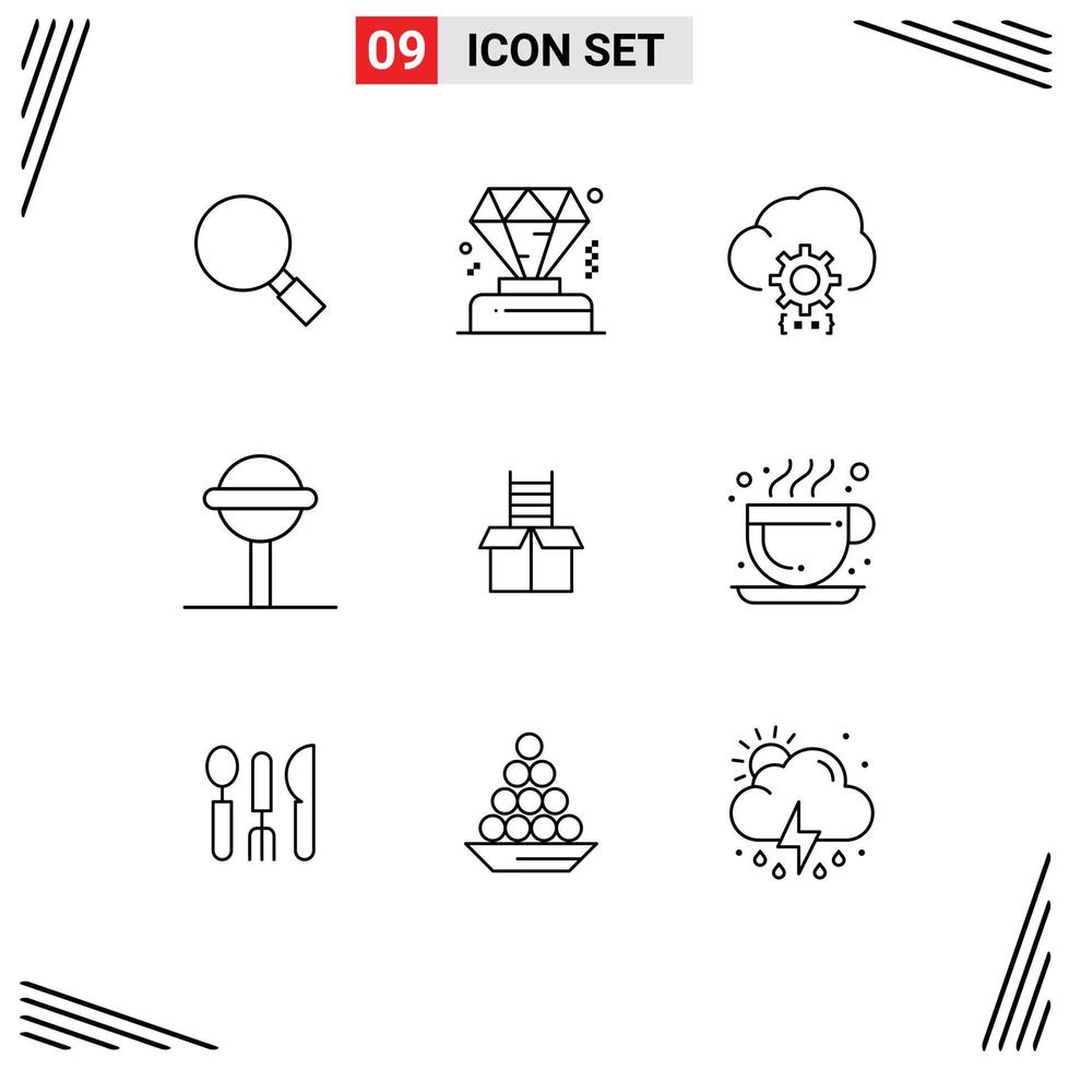 universeel icoon symbolen groep van 9 modern contouren van succes doos codering lolly snoep bewerkbare vector ontwerp elementen
