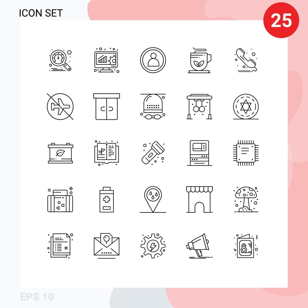25 lijn concept voor websites mobiel en apps teken telefoon persoon telefoontje thee bewerkbare vector ontwerp elementen