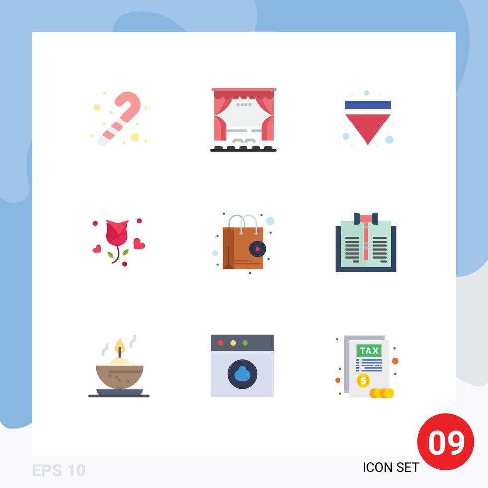 modern reeks van 9 vlak kleuren pictogram van winkel app voorstellen pijl liefde roos bewerkbare vector ontwerp elementen