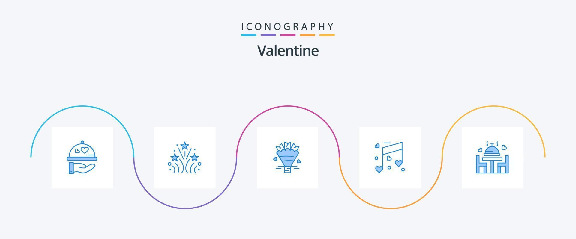 Valentijn blauw 5 icoon pak inclusief liefde. bruiloft. schoonheid. hart. muziek- vector