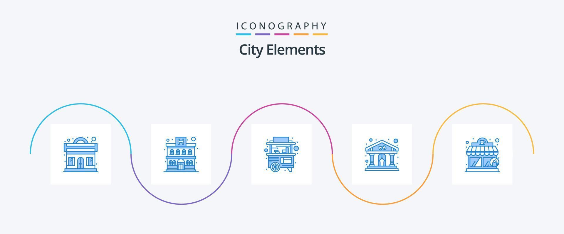 stad elementen blauw 5 icoon pak inclusief winkel. koffie huis. kraam. gebouw. tonen vector