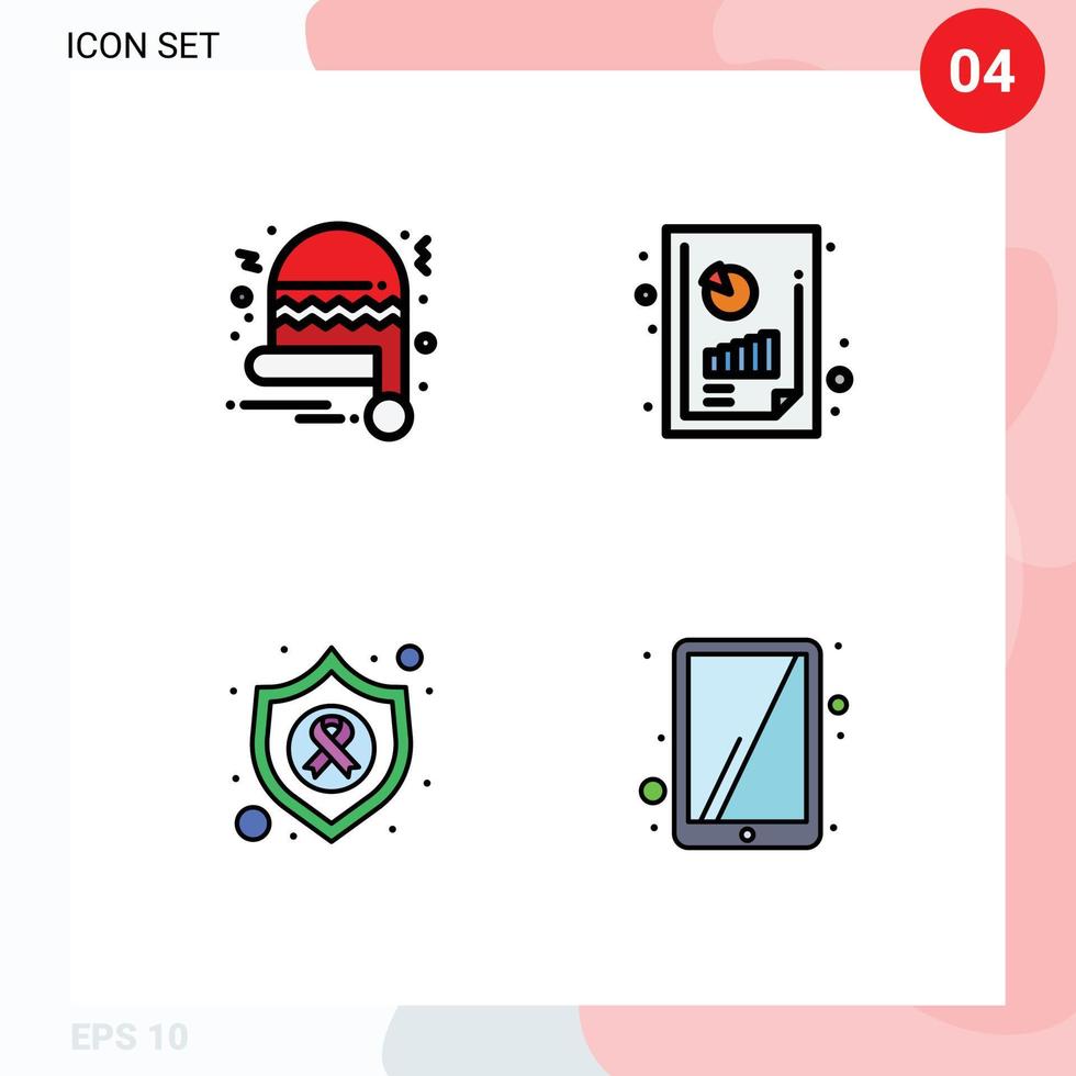 groep van 4 gevulde lijn vlak kleuren tekens en symbolen voor Kerstmis hoed schild bedrijf produktiviteit verslag doen van diagram analyse ipad bewerkbare vector ontwerp elementen