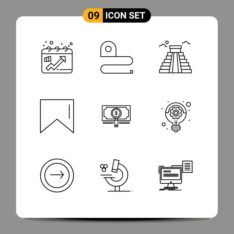 modern reeks van 9 contouren pictogram van lening fonds gebouw geld banier bewerkbare vector ontwerp elementen