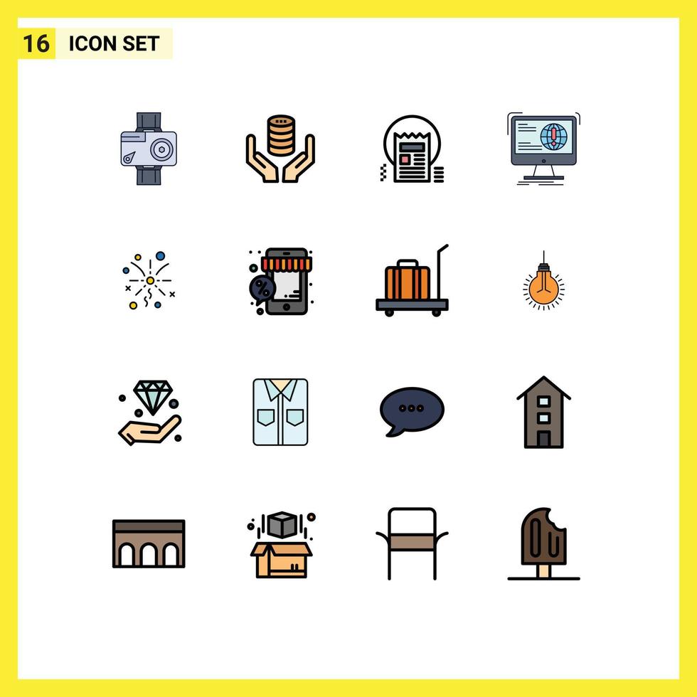 modern reeks van 16 vlak kleur gevulde lijnen pictogram van ontwikkeling informatie beveiligen web artikel bewerkbare creatief vector ontwerp elementen