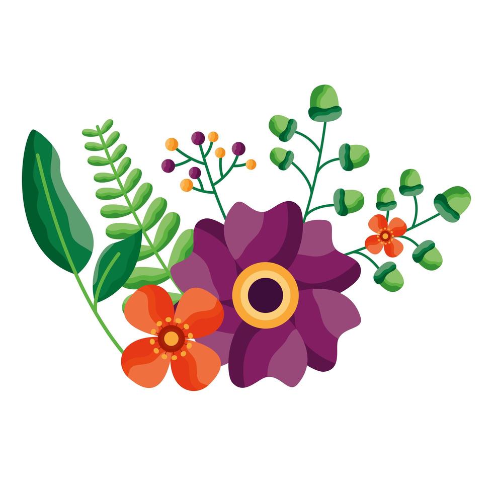 geïsoleerde bloemen met het ontwerp van het bladerenornament vector