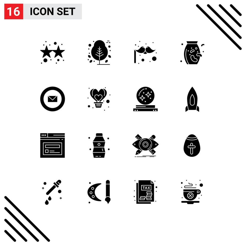 pictogram reeks van 16 gemakkelijk solide glyphs van postzegels lint carnaval mail supermarkt bewerkbare vector ontwerp elementen