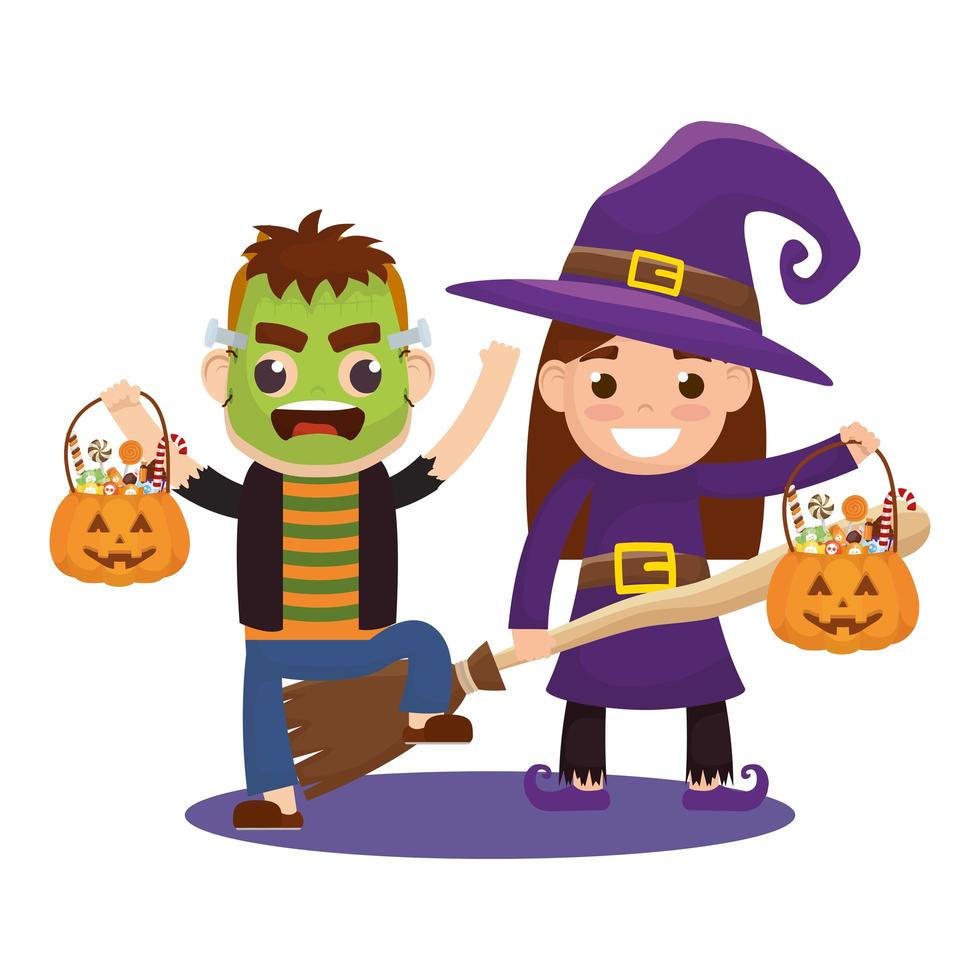 kleine kinderen in halloween-kostuums vector