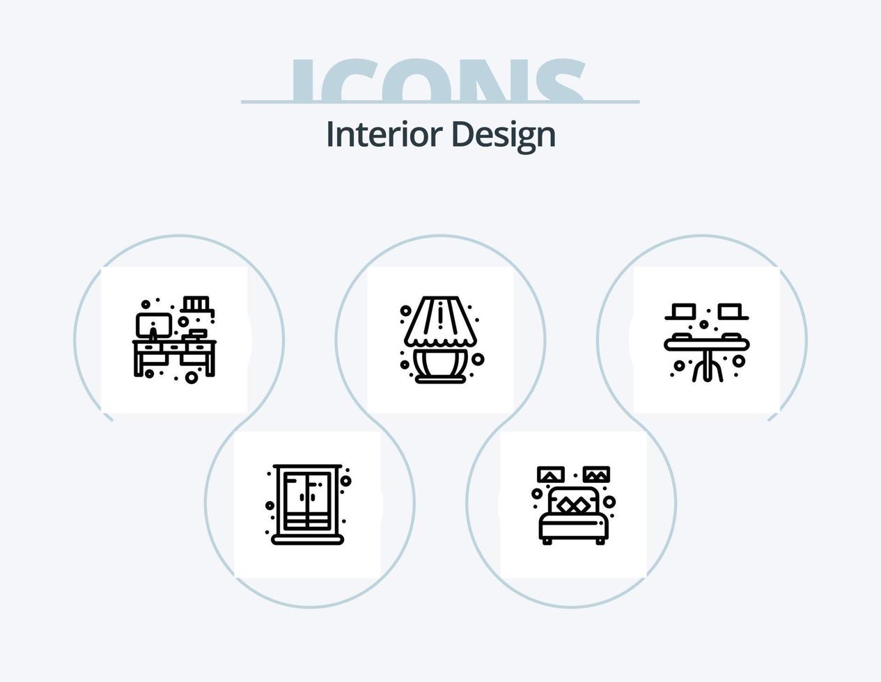 interieur ontwerp lijn icoon pak 5 icoon ontwerp. huis versieren. enkel. bureau. kamer. tafel vector
